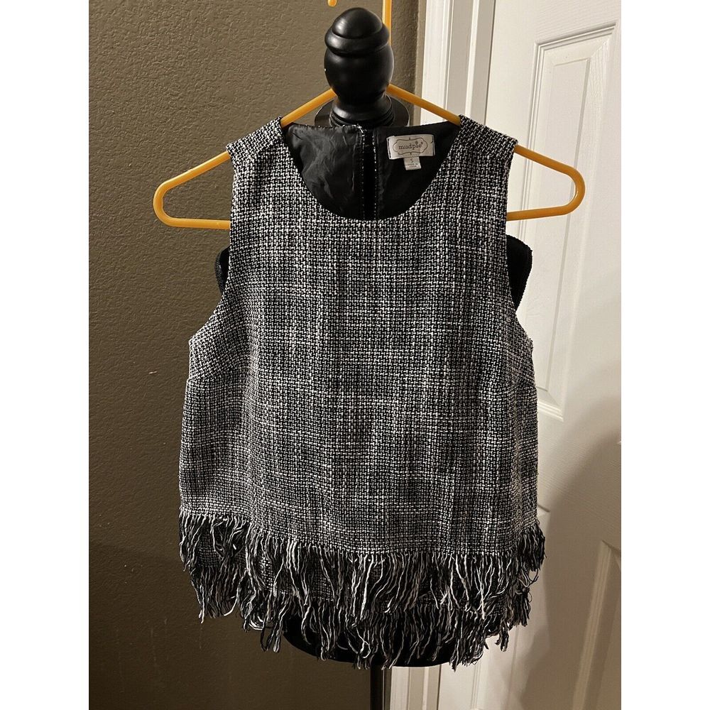 Mud Pie River‎ Fringe Tank Tweed Black Small